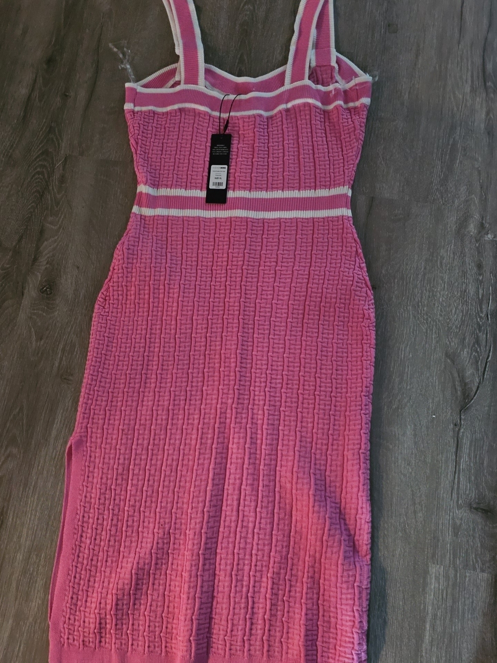 Fashion Nova Pink Knit Button-Front Midi Dress with White Trim - Picture 3 of 5